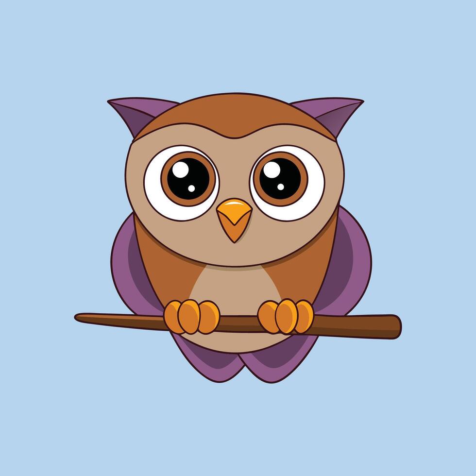 An owl with big eyes is sitting on a branch vector