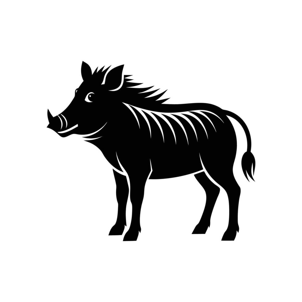 Warthog black silhouette on white background vector