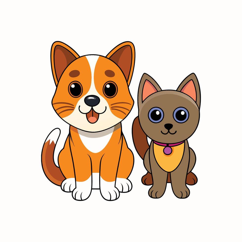 A cartoon cat and dog sitting next to each other vector