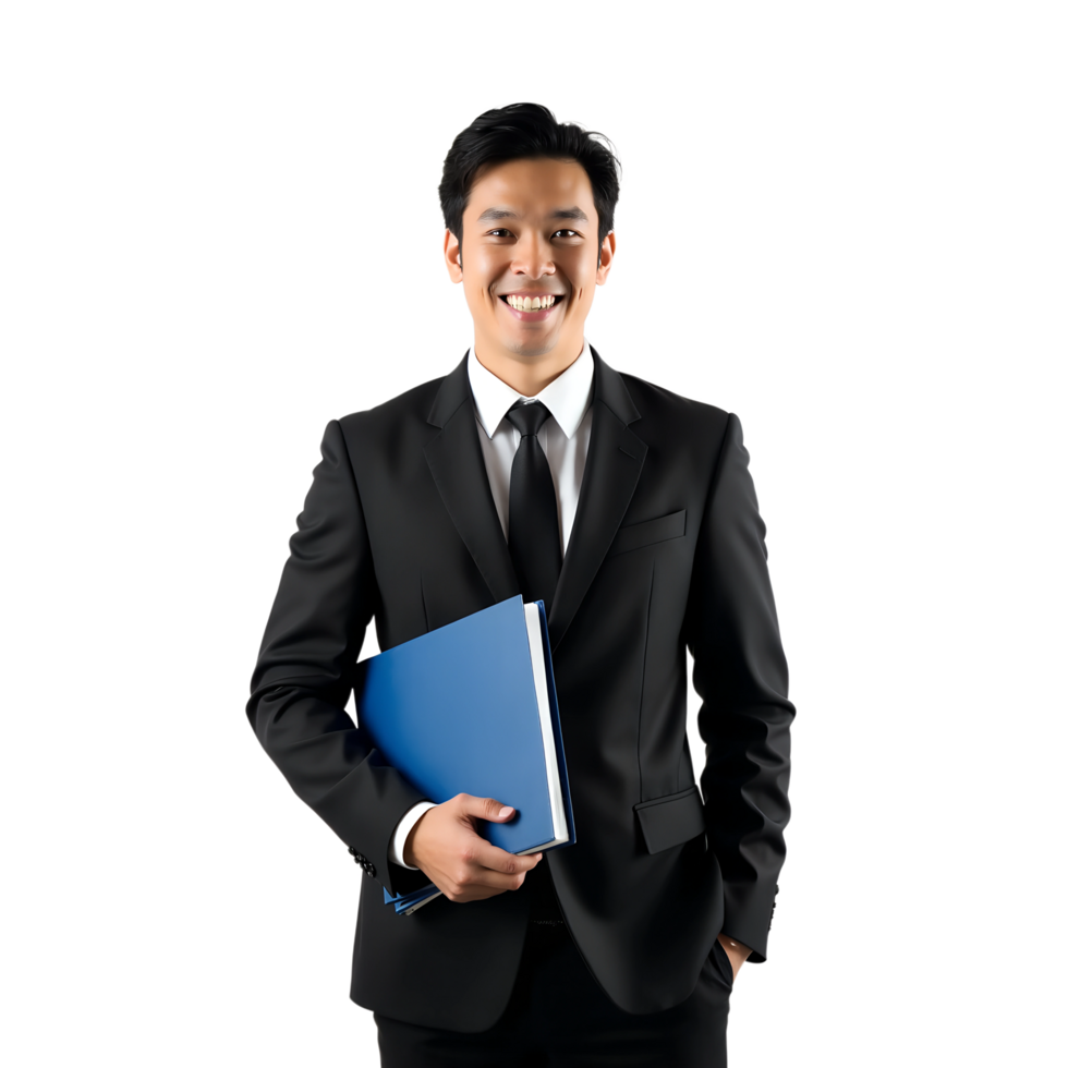 A man in a suit holding a folder png