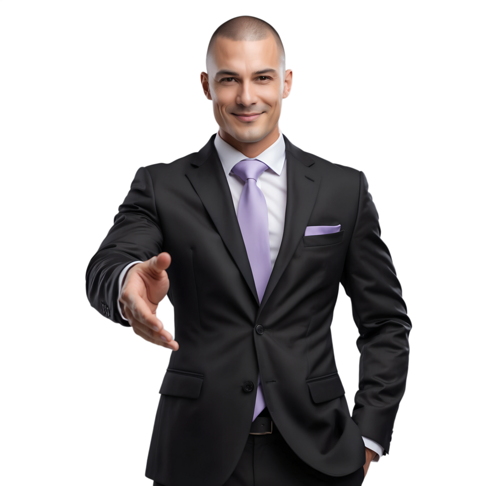 A man in a suit is holding out his hand png
