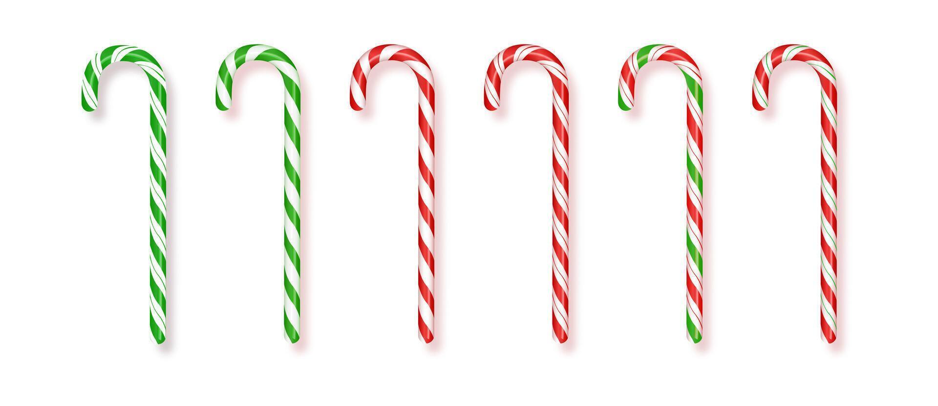 Set of realistic Christmas candy canes. Realistic Xmas candy cane illustration. Top view icon. Greeting card template for Christmas and New Year vector