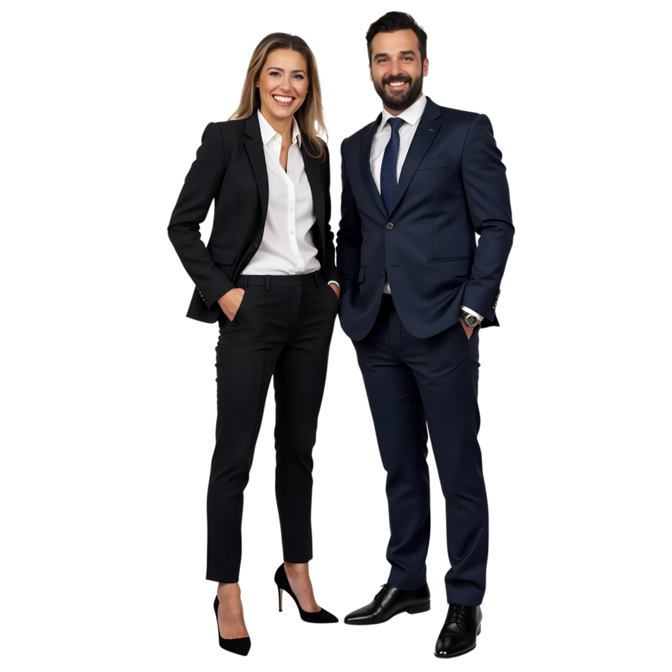 A man and woman in business attire standing next to each other png