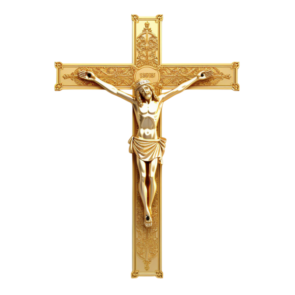 Golden Ornate Crucifix with Jesus Christ Religious Symbol png