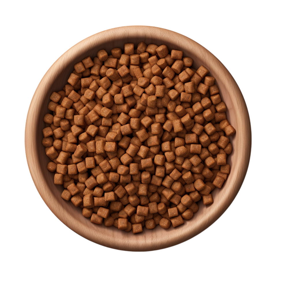 Wooden bowl filled with dry pet food or kibble png