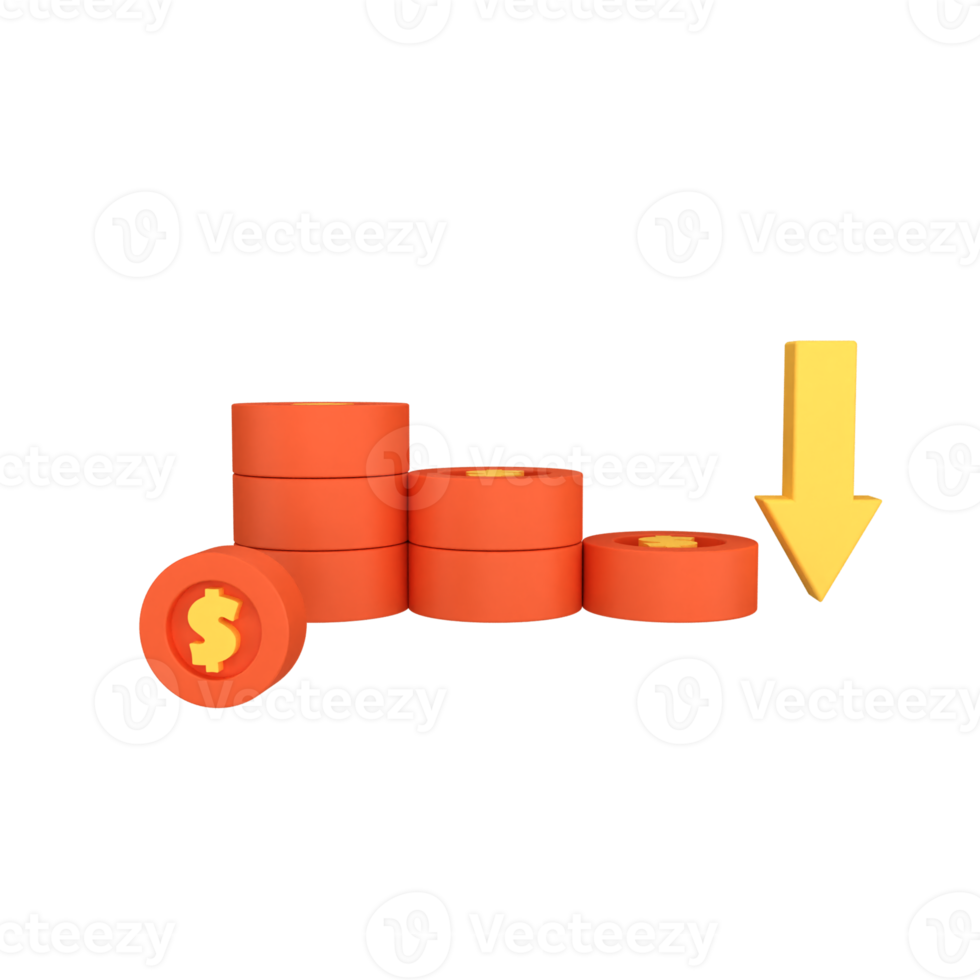 A stack of coins and an down arrow pointing up png
