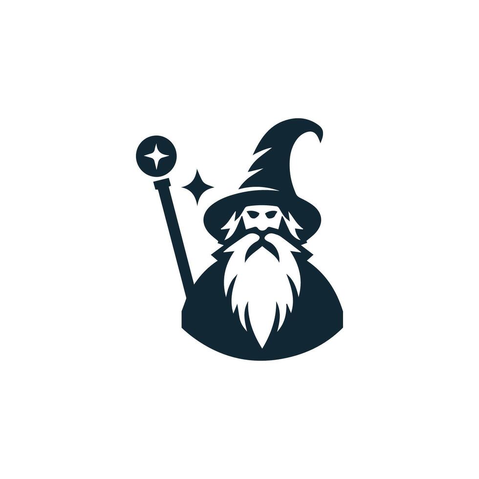 wizard with staff and wand icon vector