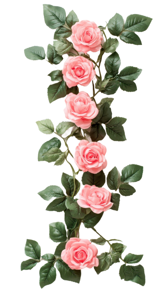 Pink roses climb a verdant vine elegantly arranged png