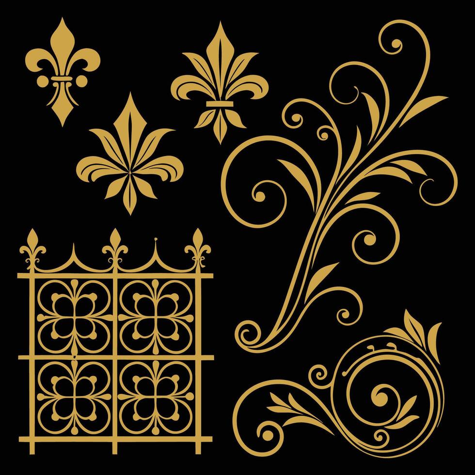 ornamental elements set gold vector