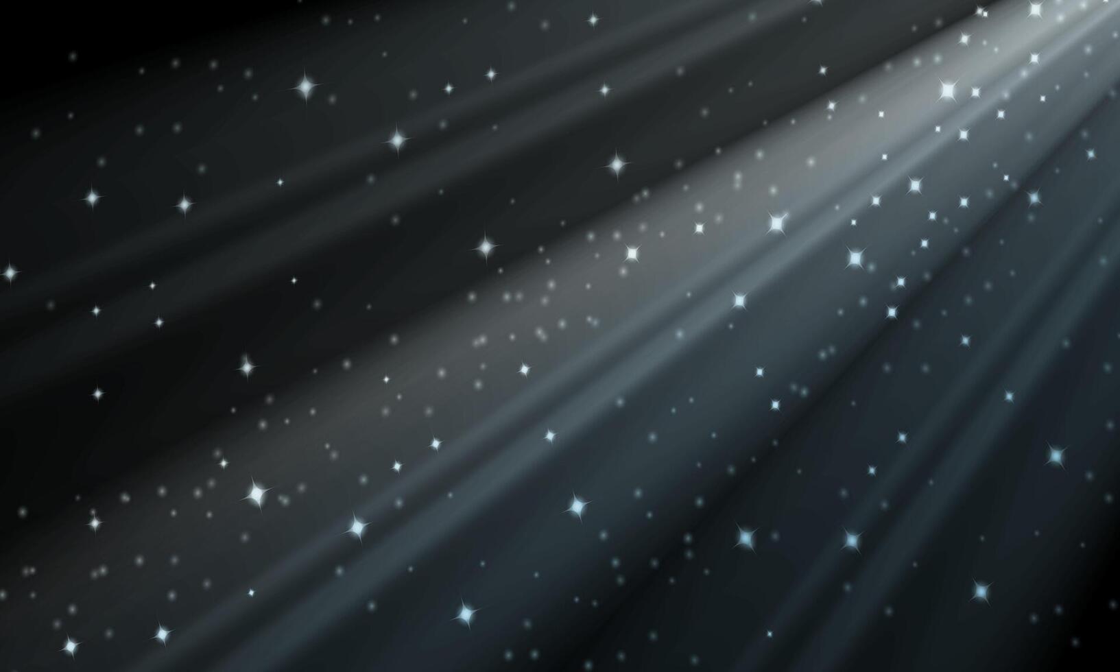 Shiny light rays with stars sparkle on dark background. vector