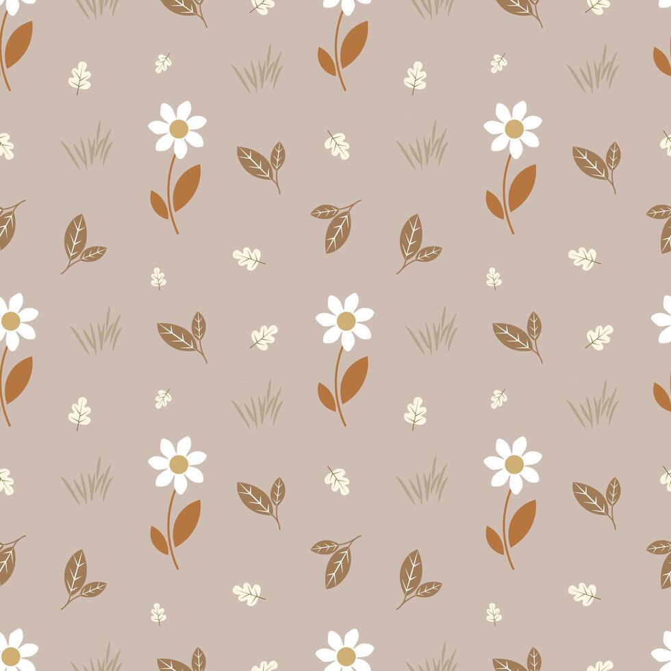 Seamless pattern with brown flowers on beige background vector