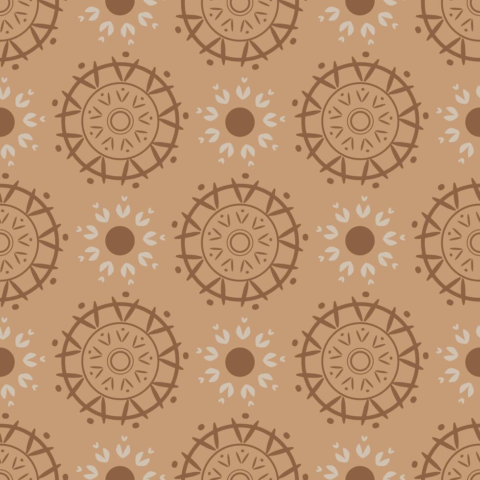 Seamless, ethnic pattern with circles on a beige background vector