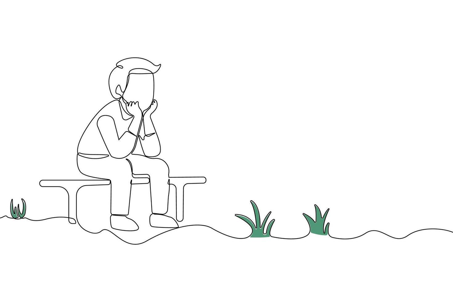 Young man feeling sad one-line art drawing. Depression concept continuous outline vector