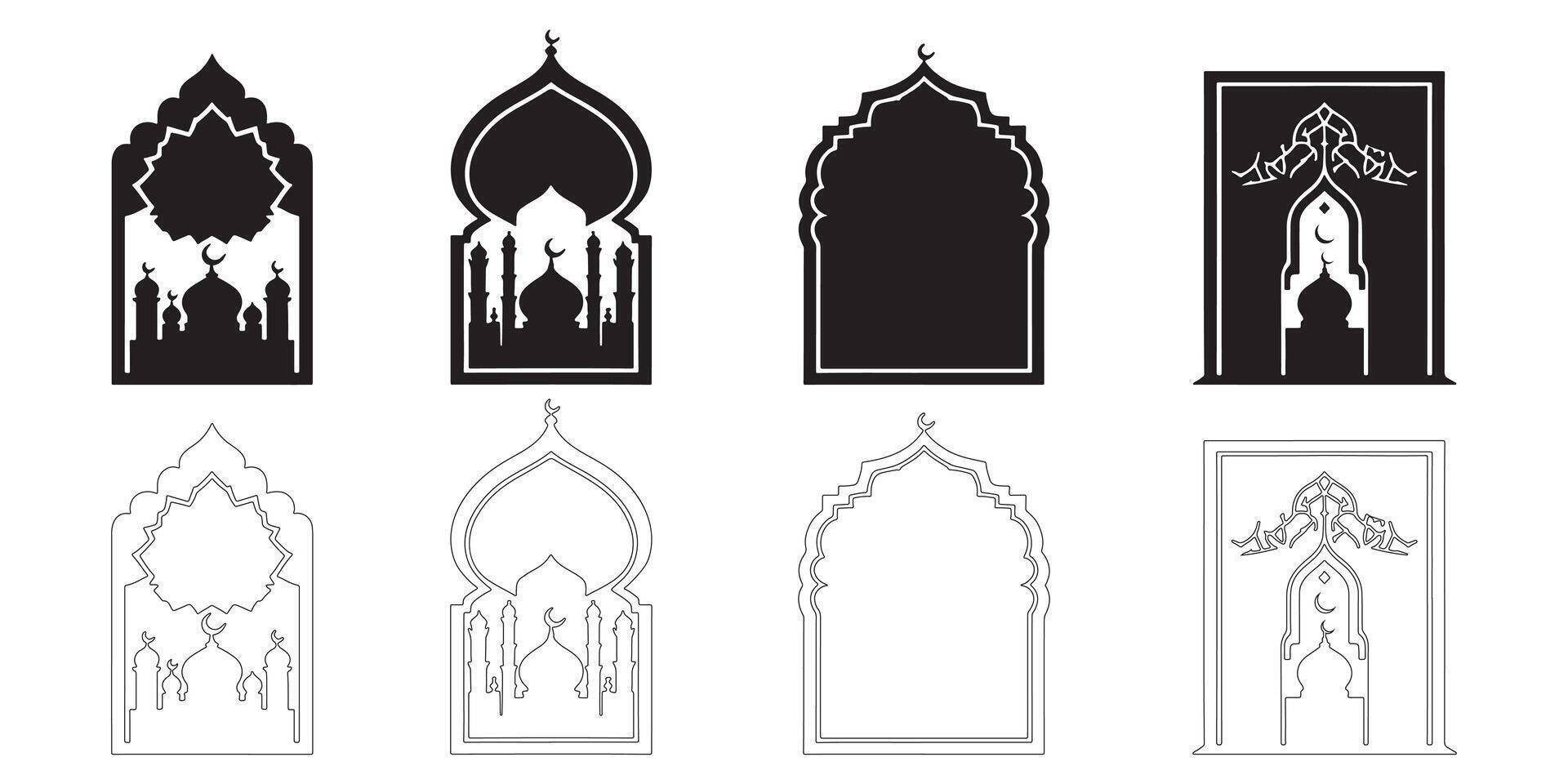Islamic Arabic Windows Icon Set featuring the Silhouette of a Mosque Minaret, an Illustration for Text Box Collection. vector