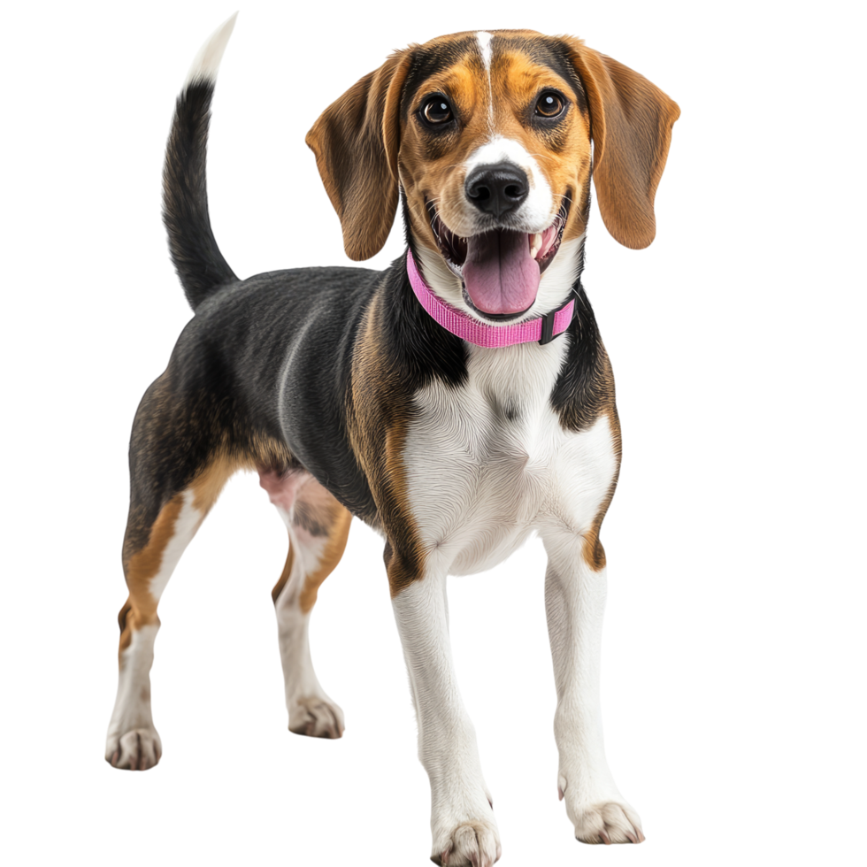 An ultra-realistic, full-body photograph of a happy and playful Beagle-American Foxhound mix dog standing transparent, alpha background png