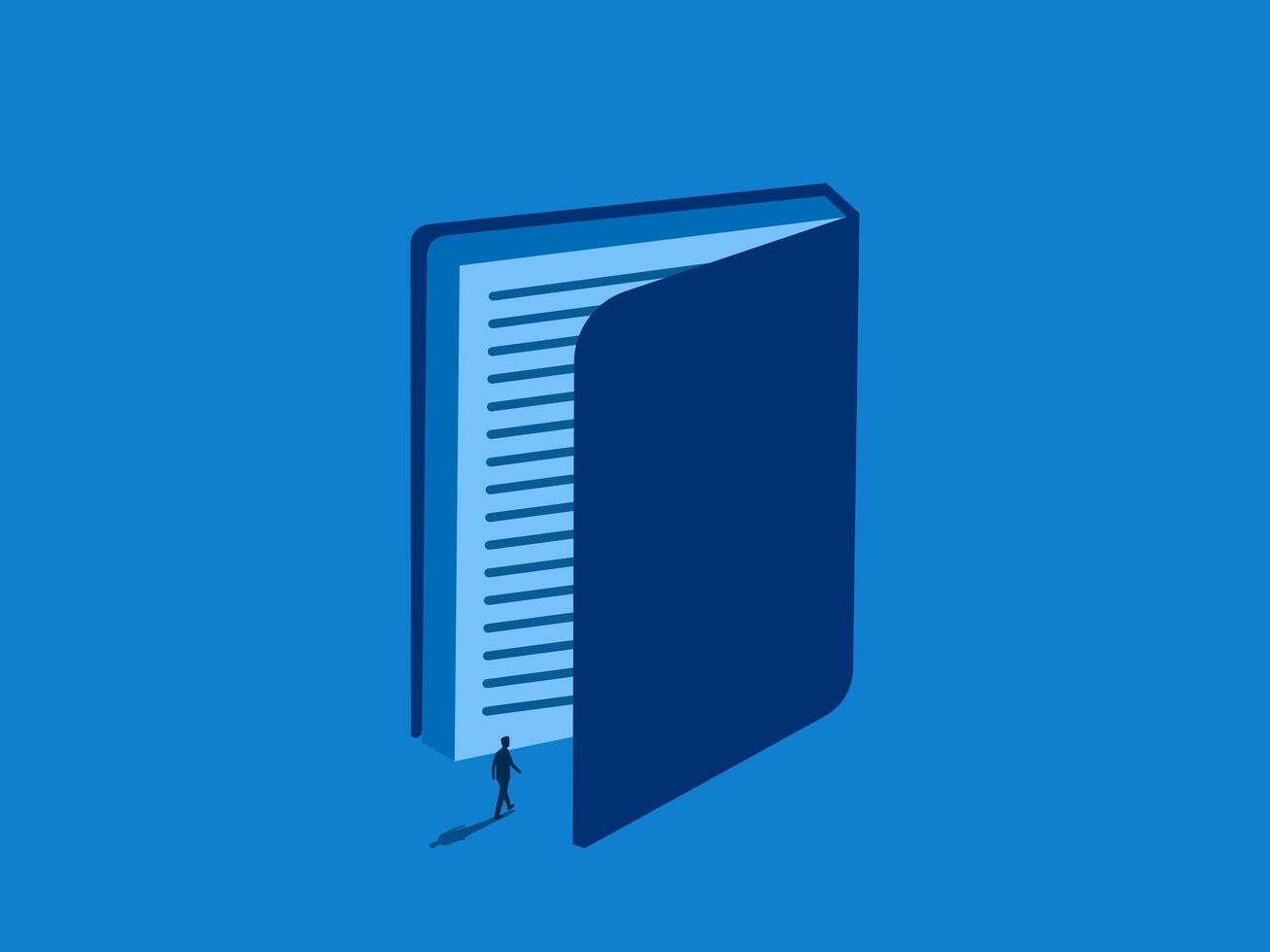 Learning Opportunity, Man Walking To Big Open Book vector