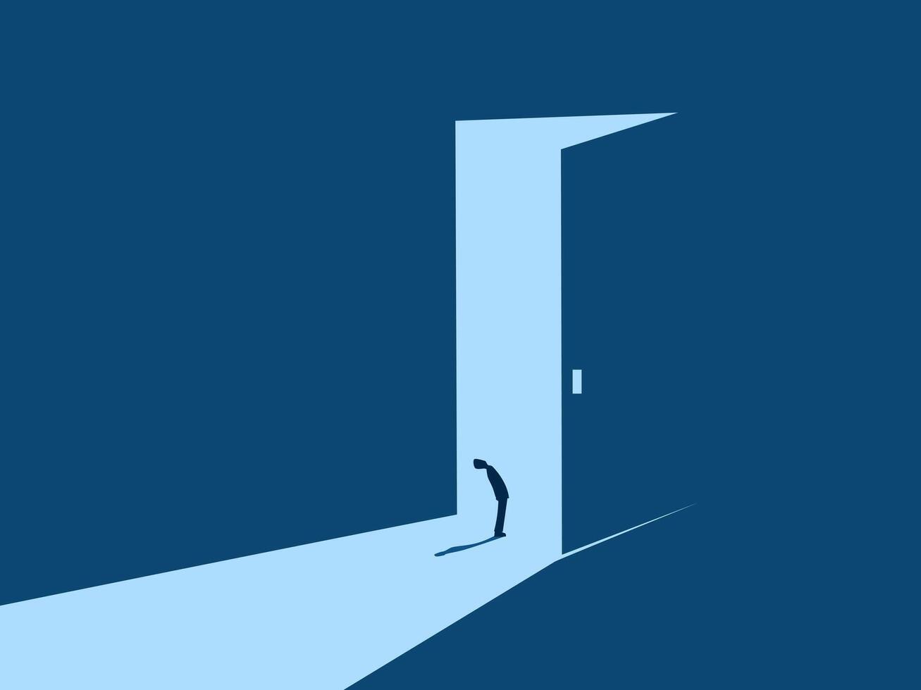 Getting new opportunities, People standing in amazement at the big door with light. vector