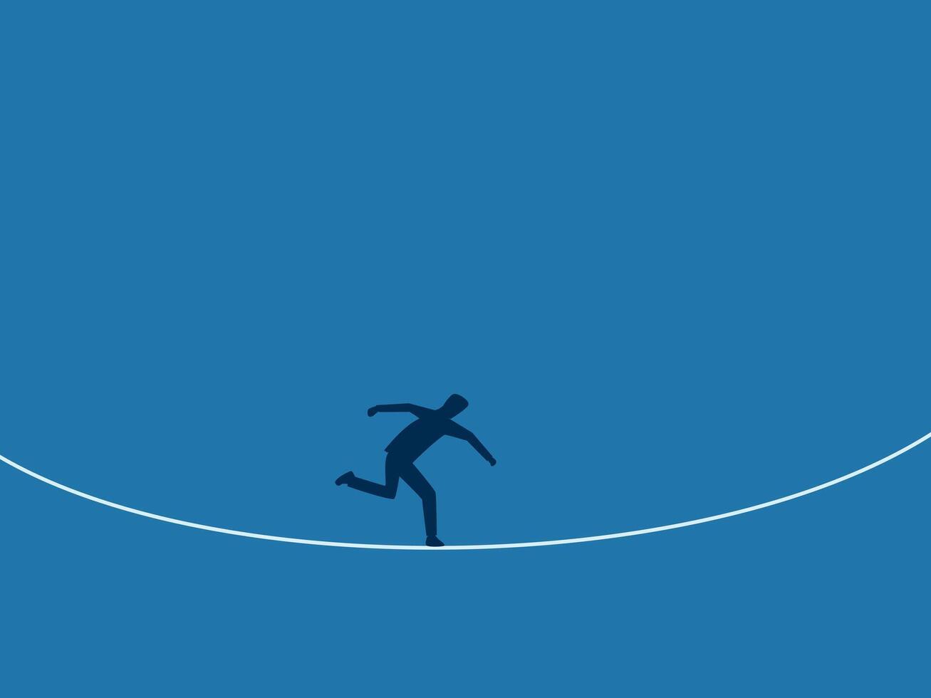 Risk, dare, overcome difficulties, businessman walks on a single rope vector