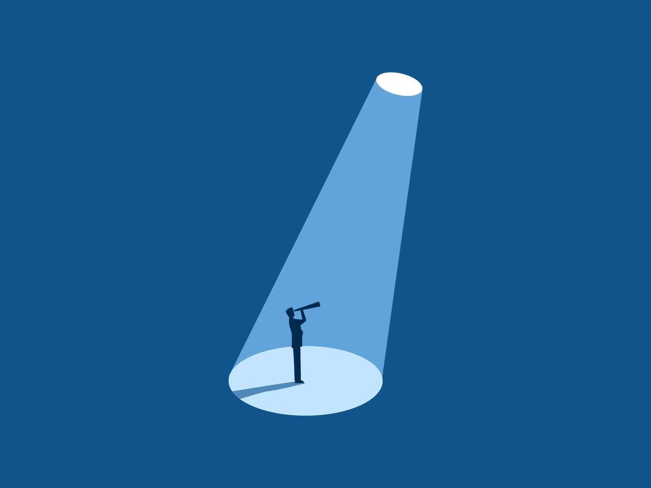 Focus, Research, Search, Forecast, Businessman looking through binoculars under the spotlight vector
