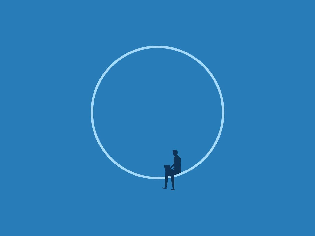 Repetitive work, focus on work, businessman working on laptop in the same loop vector