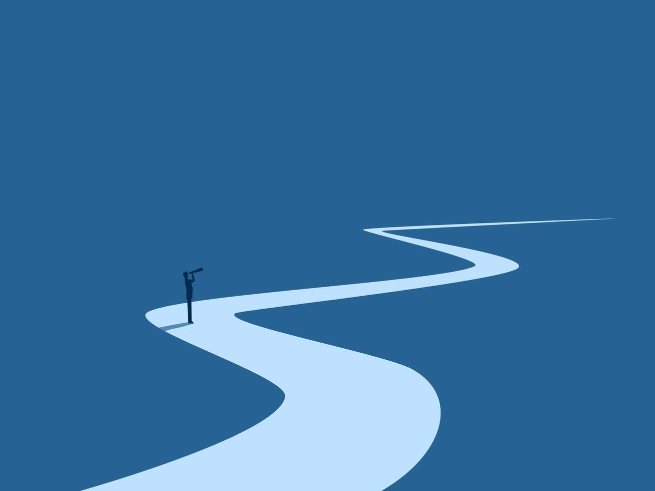 Focus, Research, Search, Forecast, Businessman looking through binoculars on the business path vector