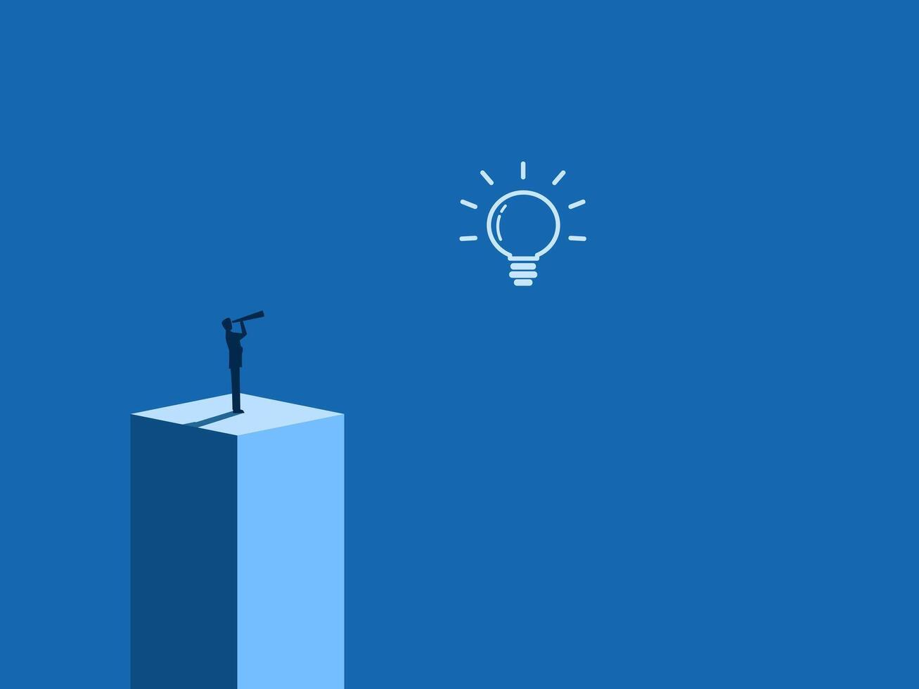 Research, creativity, Businessman looking through binoculars and seeing a light bulb vector
