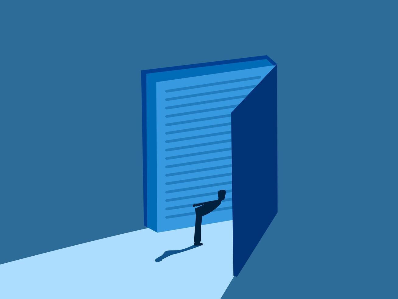 Research and learning, people standing observing an open book vector