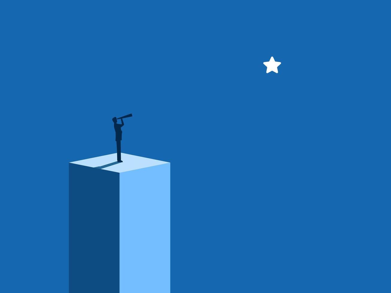 Ambition, Ambition, Success, Businessman Holding Telescope Looking Up at the Stars vector