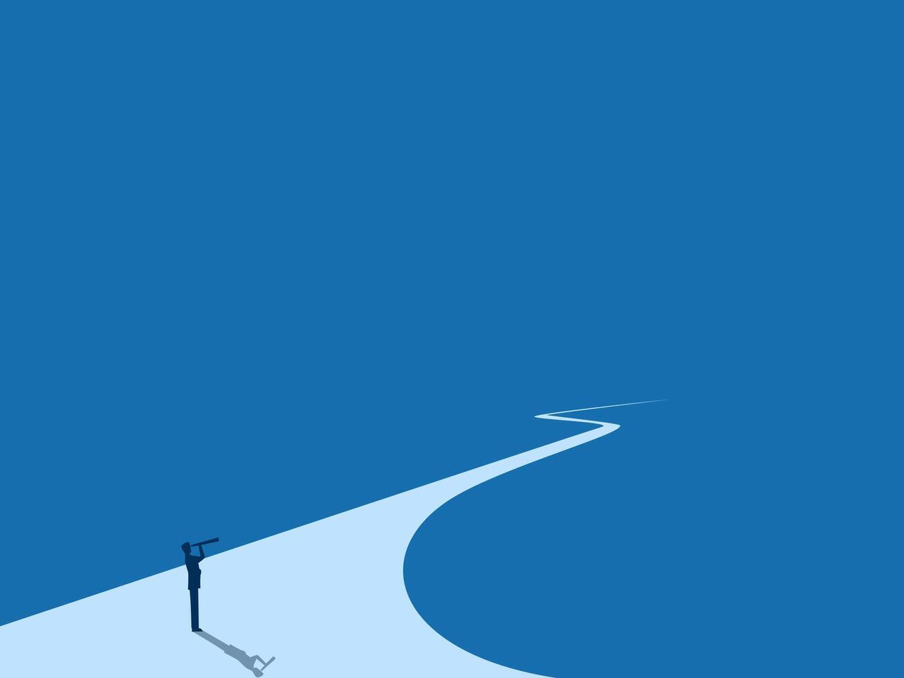 Confident businessman looks far ahead on a long and growing road. vector