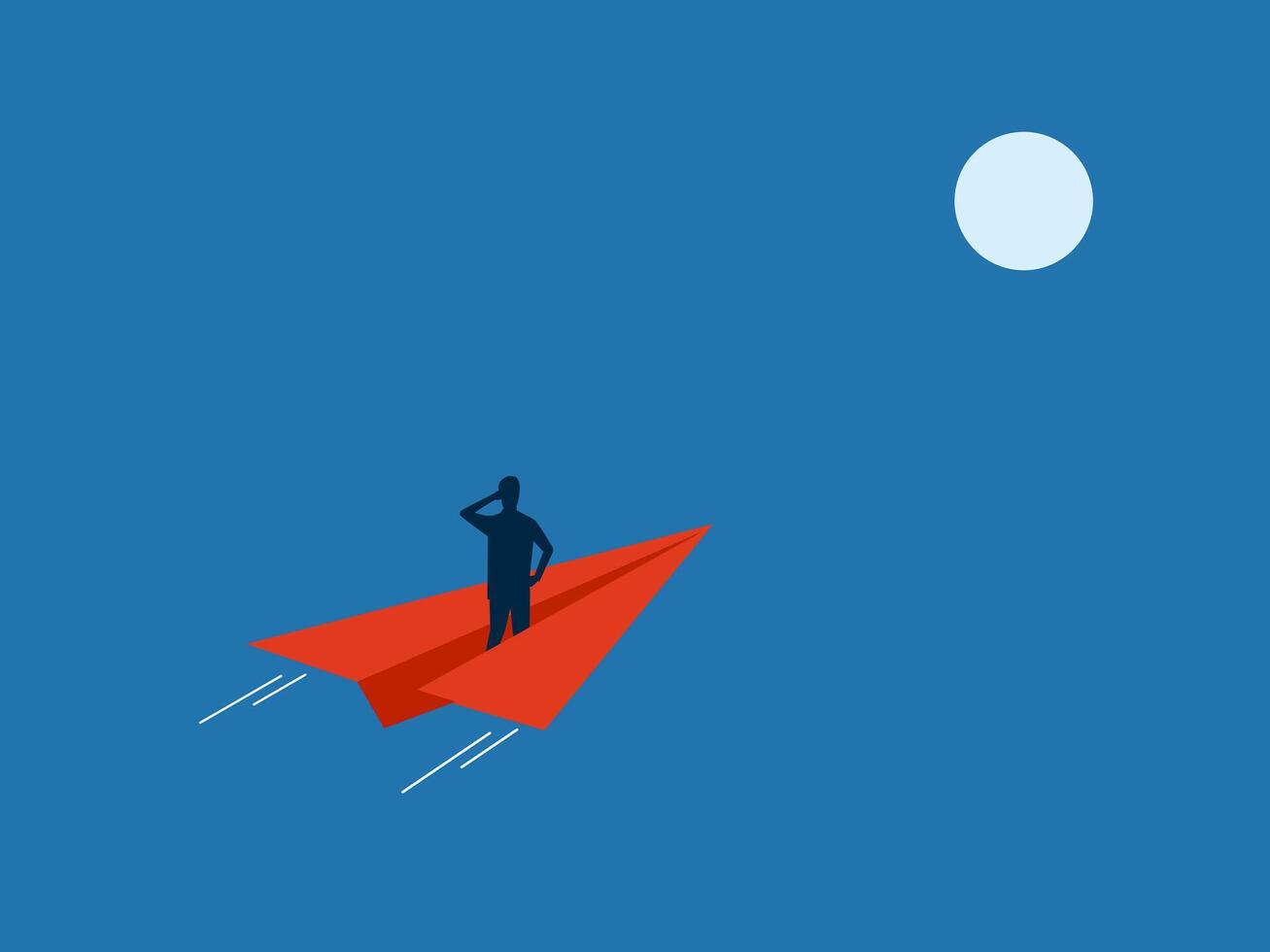 Businessman on a Paper Rocket Heading to Target vector