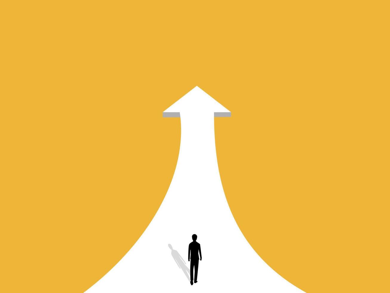 Ambition, Progress, Businessman Walking on Career Growth Arrow vector