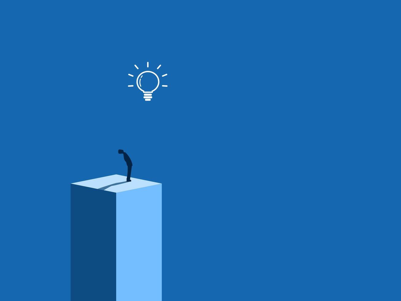 Discovering New Clear Knowledge, Man Looking at Light Bulb vector