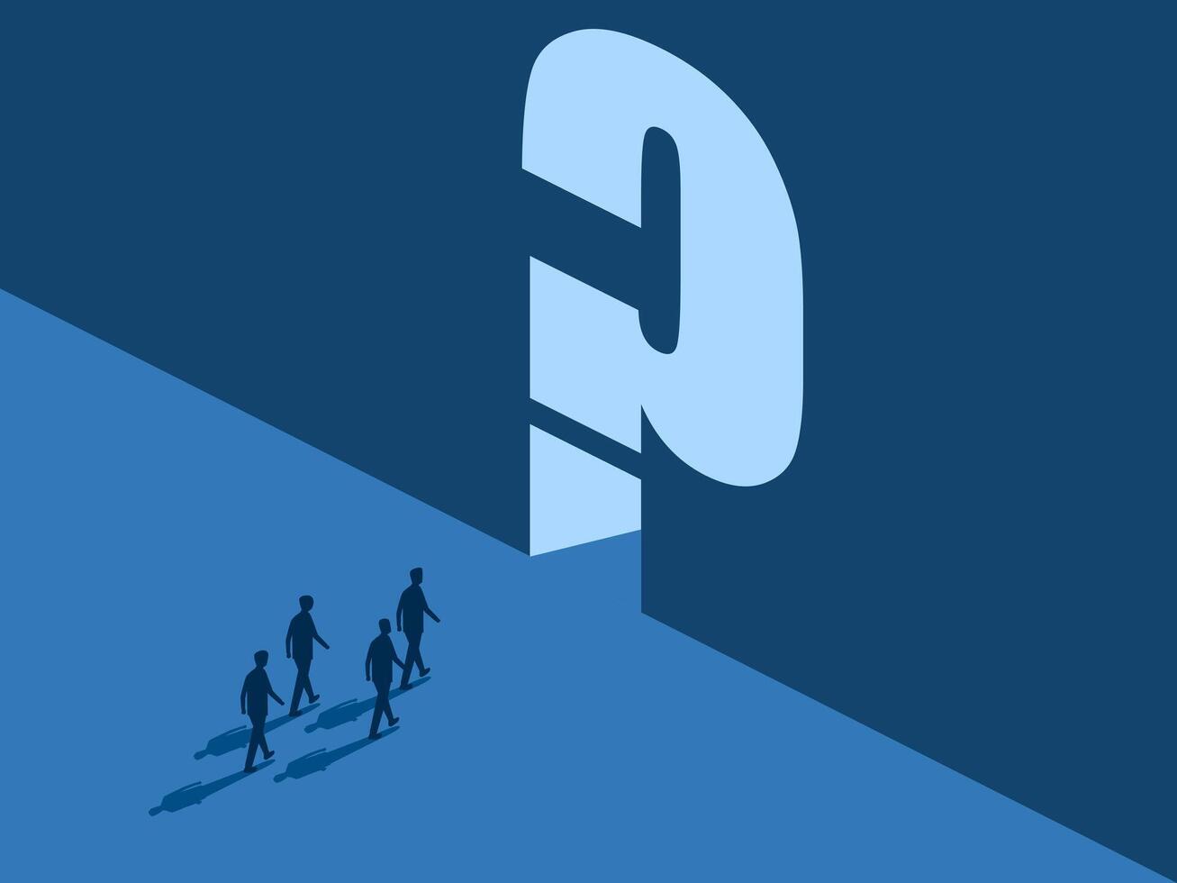 Help solve the problem, Businessman group walks to the question mark vector