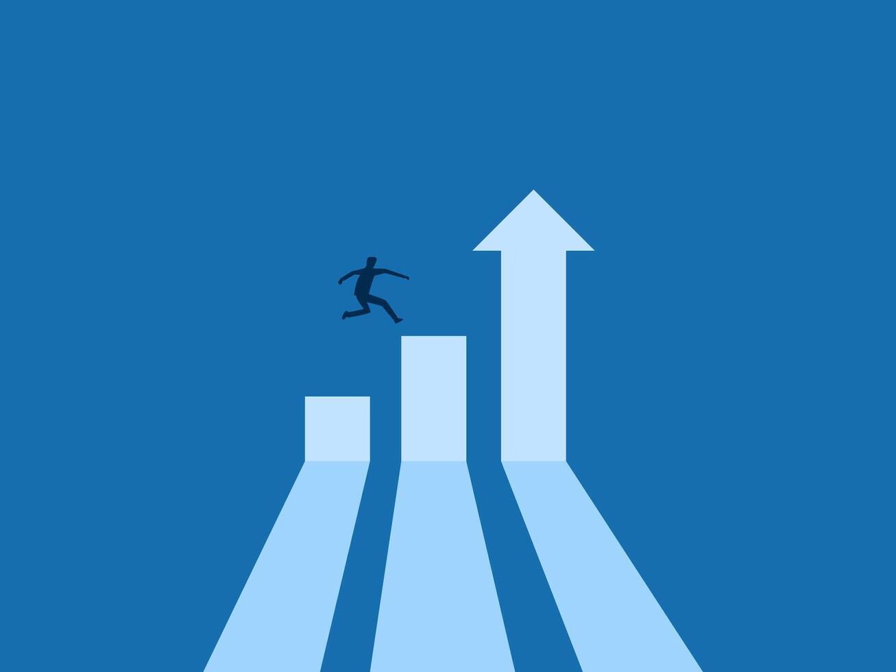 Business growing, Businessman jumping on the growth graph bar vector