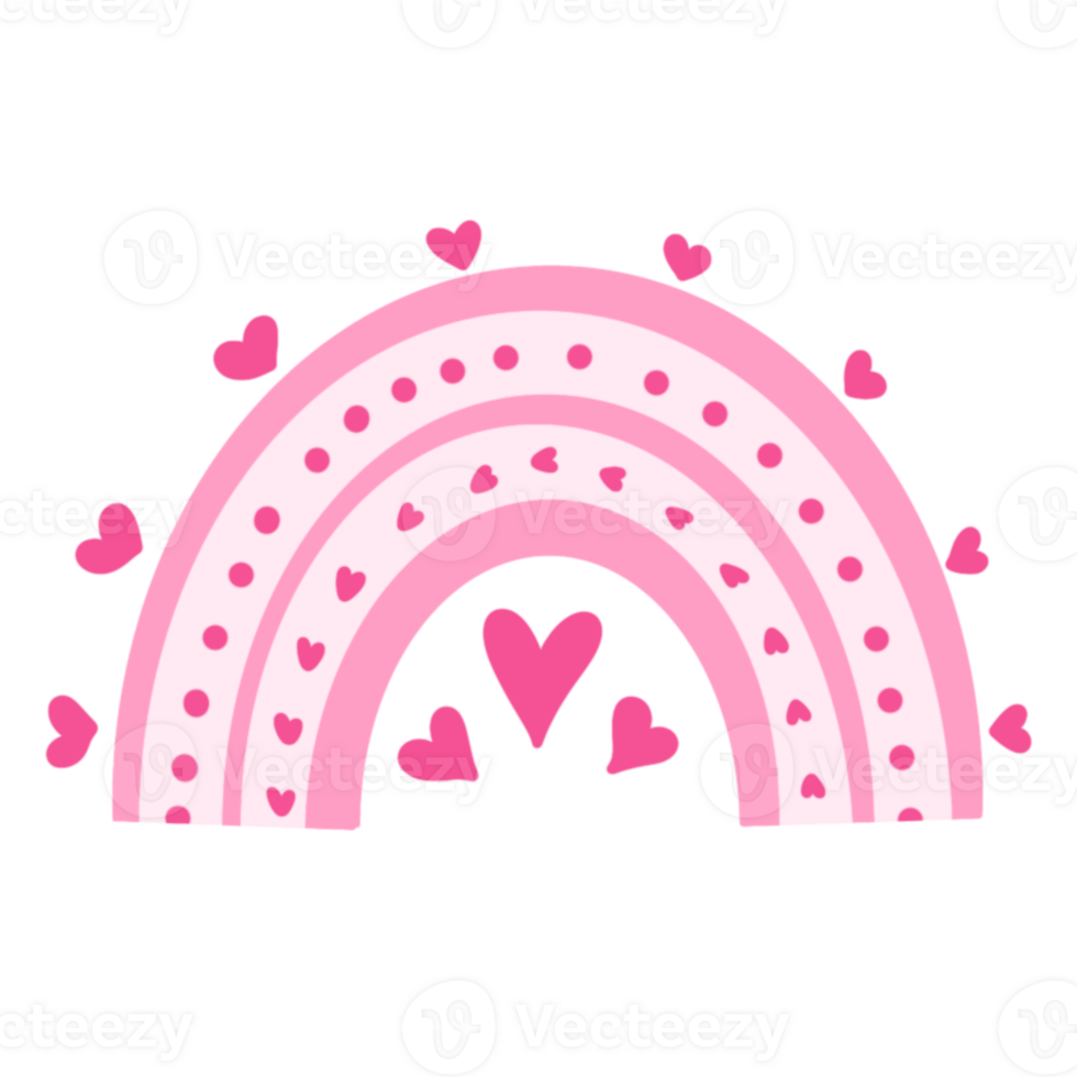 A rainbow with hearts around it png
