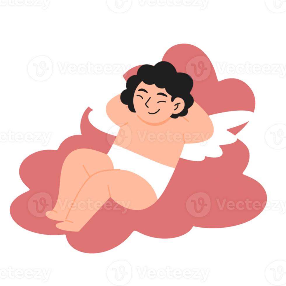A cartoon angel laying on a cloud png