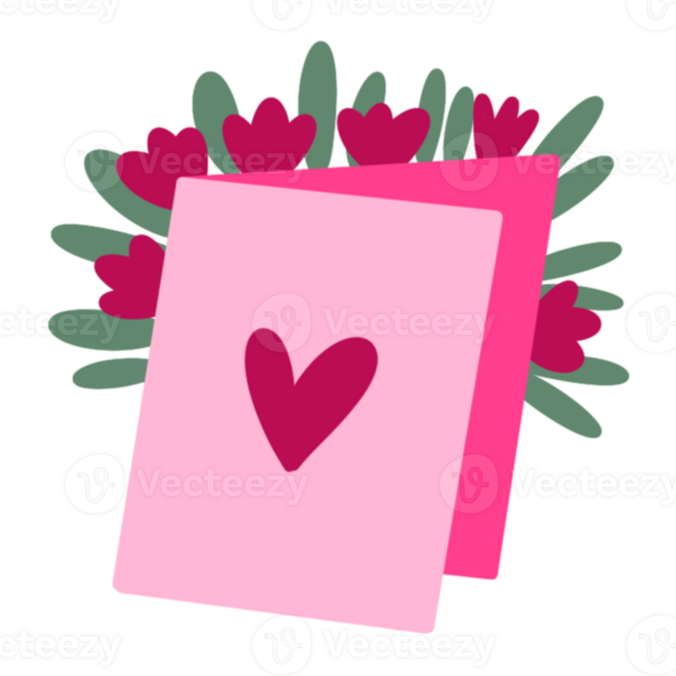 A pink card with a heart and flowers png