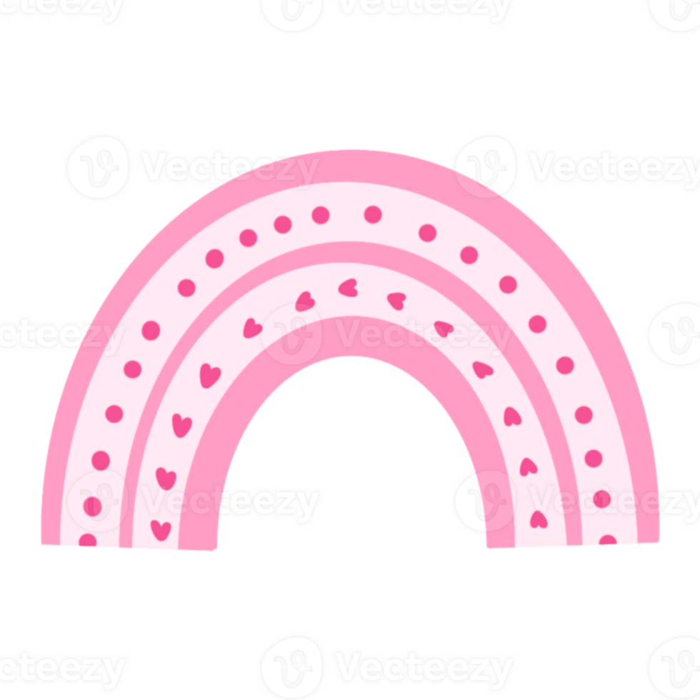 A pink rainbow with hearts on it png