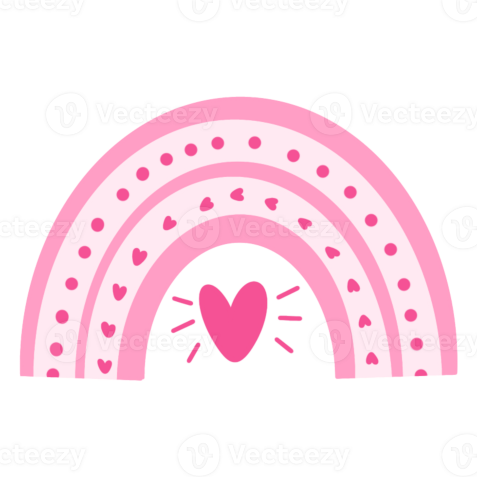 A rainbow with hearts and a heart in the middle png