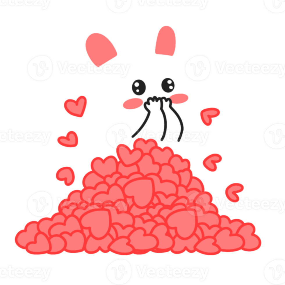 A cute bunny is surrounded by hearts png