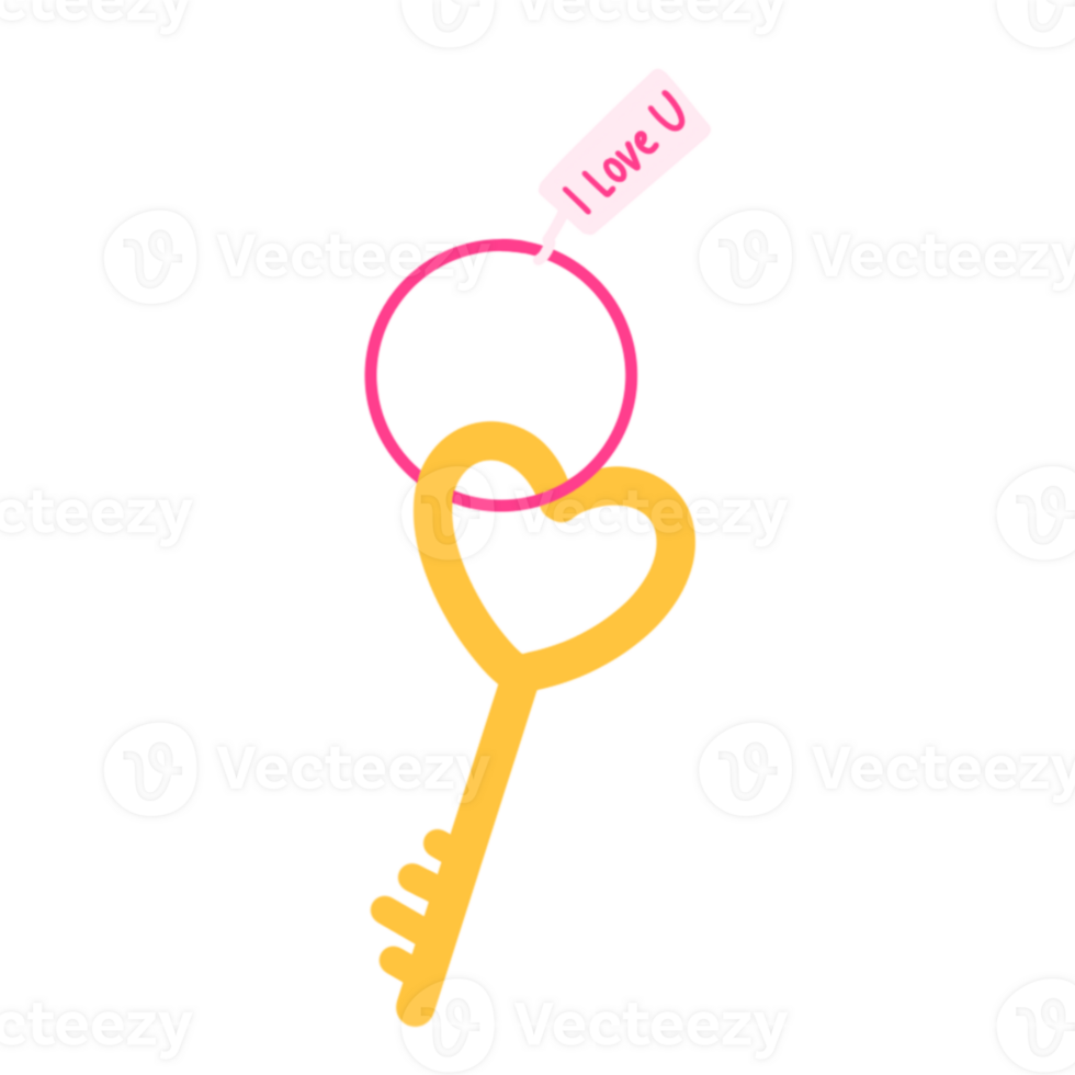 A key with a heart shape and a pink ribbon png