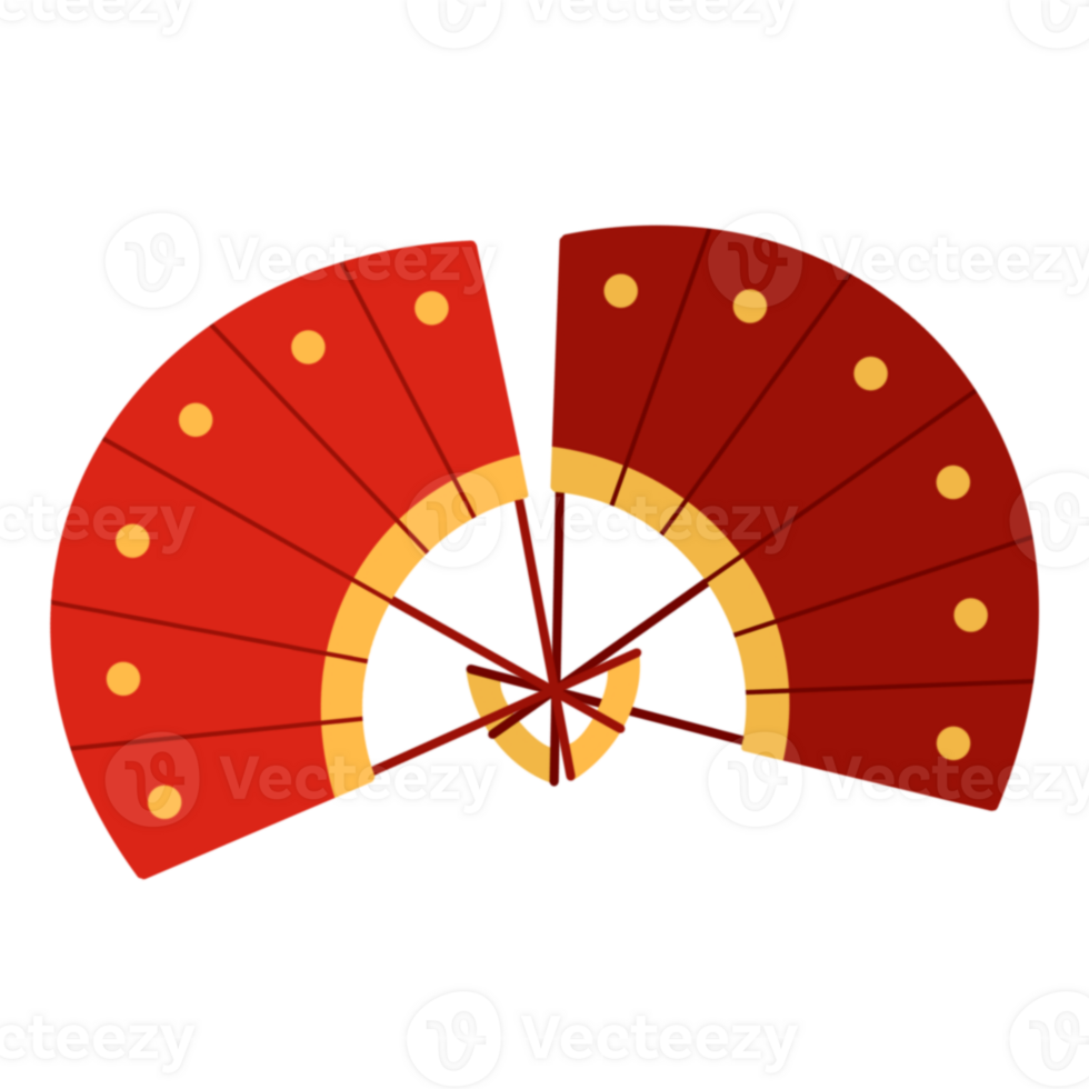 A red fan with gold dots on it png