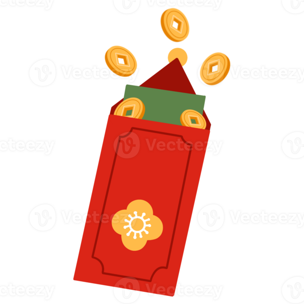 A red envelope with coins falling out png