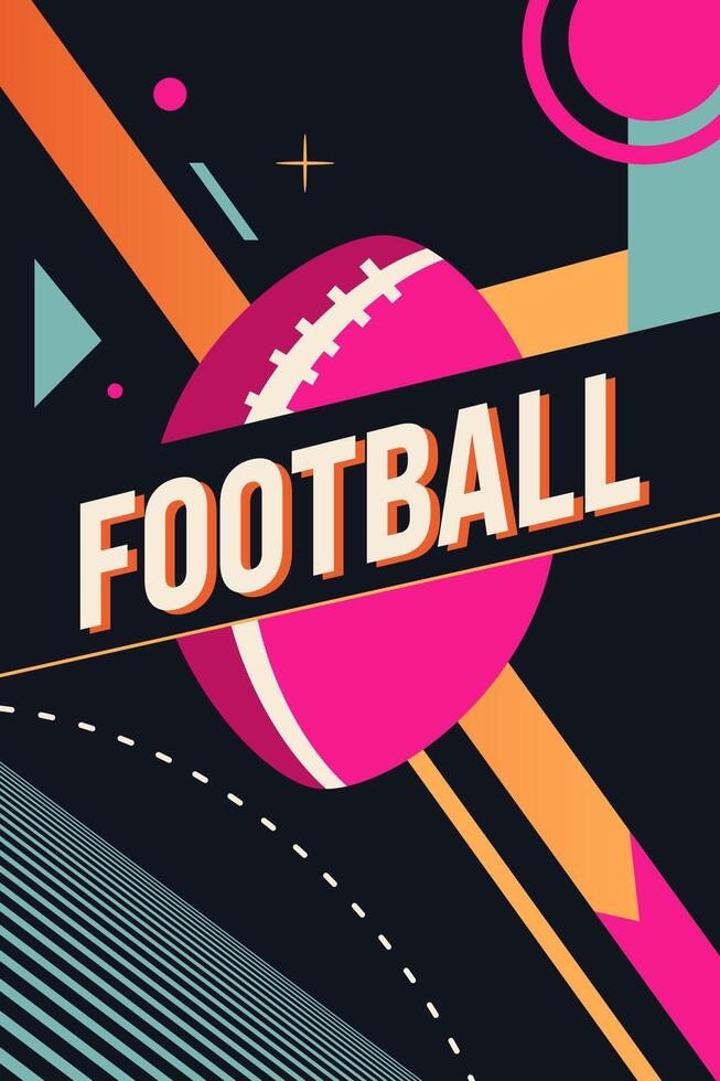 Retro style poster text football and ball. Modern abstract sport background. Trendy geometric shapes. vector