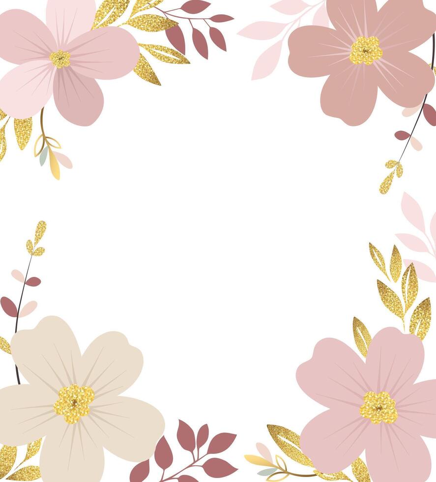 Empty botanical frame with leaves and pink flowers. Delicate design, template for voucher, coupon. Promo or flyer offer vector