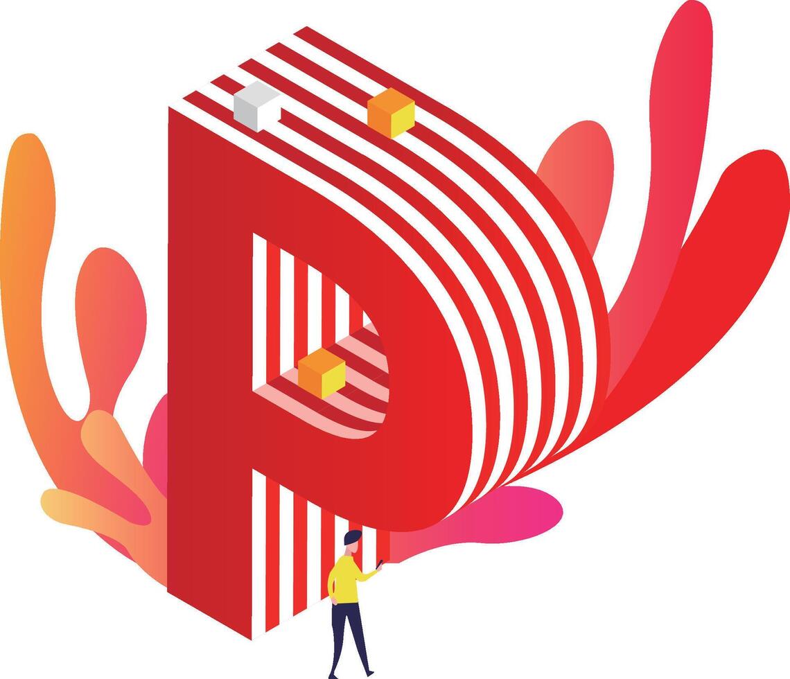 A person standing next to a large letter p vector