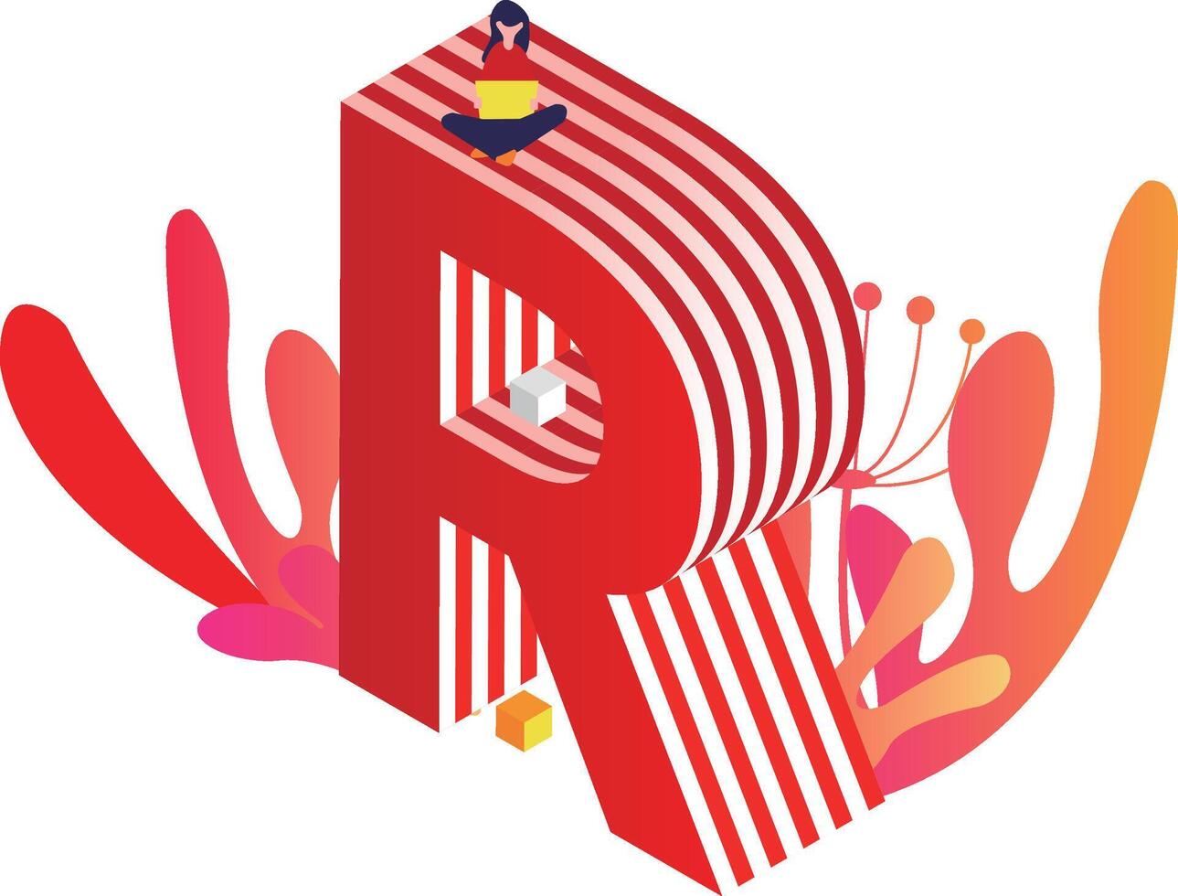 The letter r is made up of red and white vector