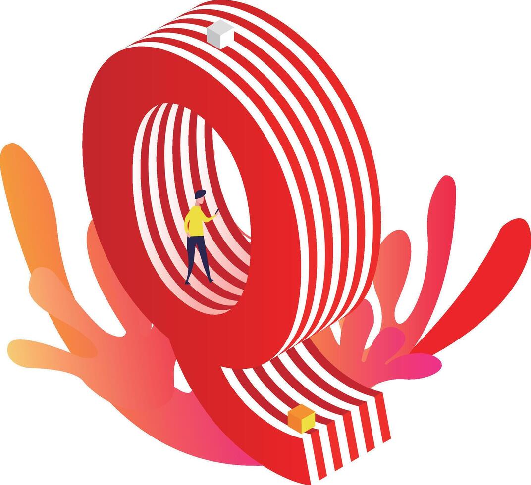 A man is standing on top of a red and white striped letter q vector