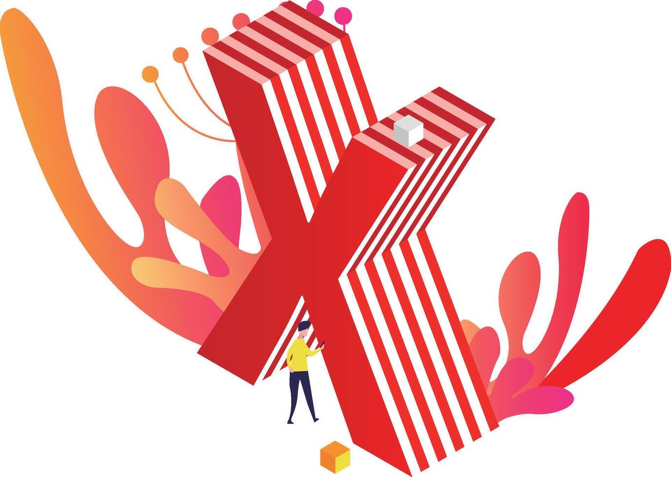 A person is standing on top of a red and white striped letter x vector