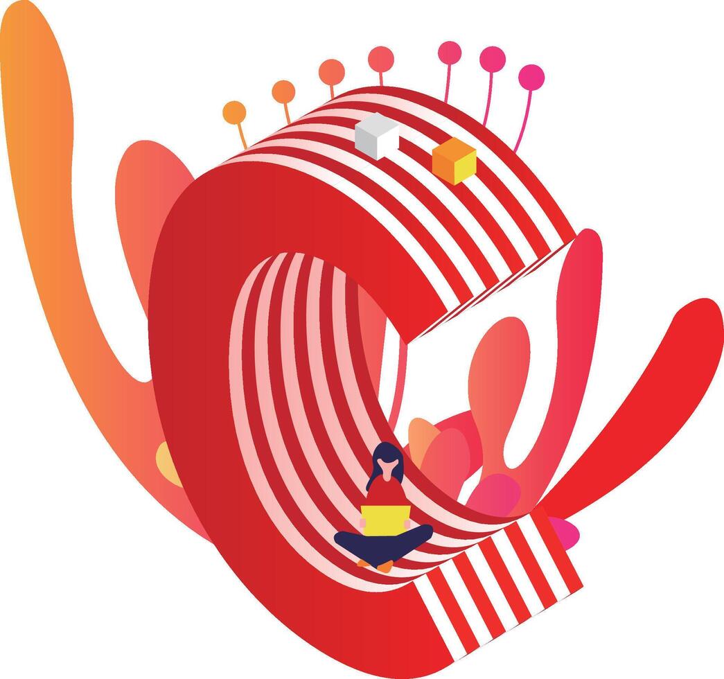 A red and white striped letter c vector